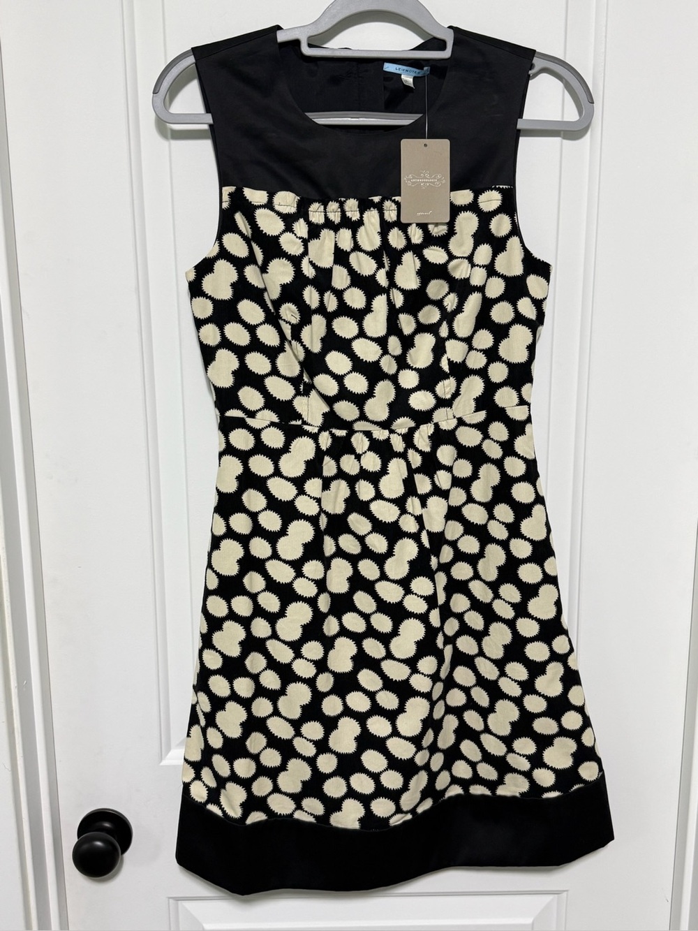 Anthropologie Black and Cream Dot-Pattern Sleeveless Dress